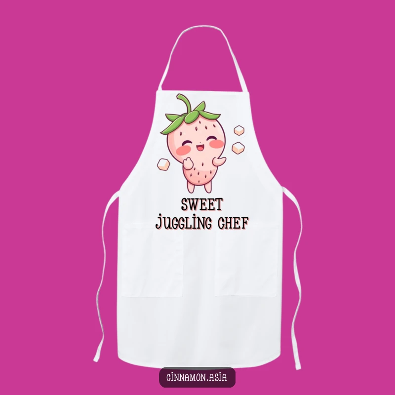 Funny Strawberry Juggling Apron: Blushing Giggle Character for Kitchen Fun, Ideal Funny Gift!
