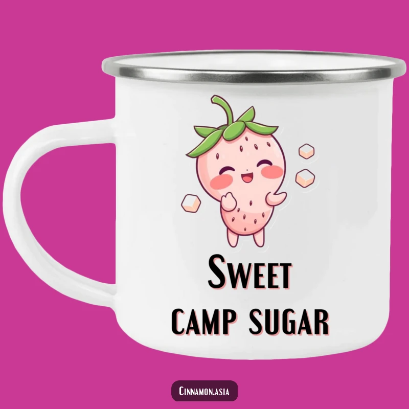 Funny Strawberry Juggling Camping Mug: Blushing Giggle Character, Outdoor Funny Gift!
