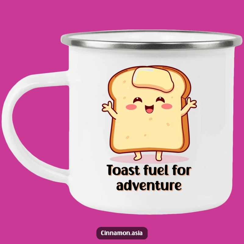 Funny Toast Dancer Camping Mug: Buttered Slice Doing a Joyful Pose, Outdoor Funny Gift!
