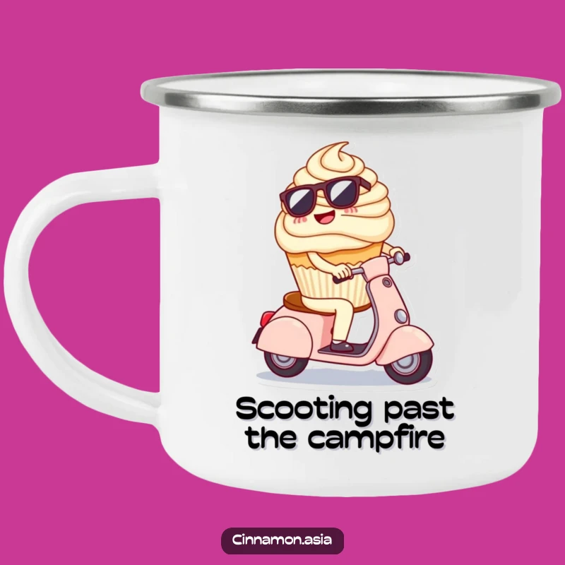 Funny Cupcake Scooter Camping Mug: Cool Sunglasses Character, Outdoor Funny Gift!