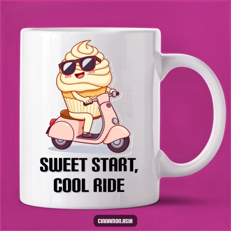 Funny Sunshine Cupcake Mug: Cool Character on Scooter, Perfect Funny Gift for Sweet Thumbs!