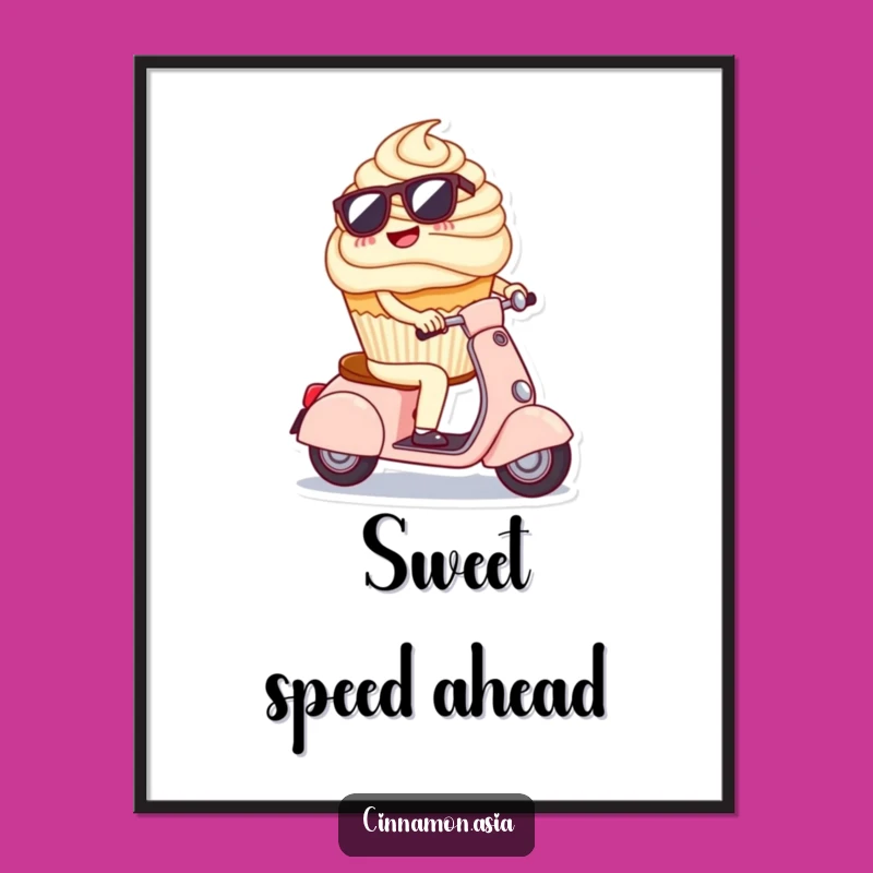 Funny Cupcake Scooter Digital Art: Cool Sunglasses Character, Instant Funny Gift!