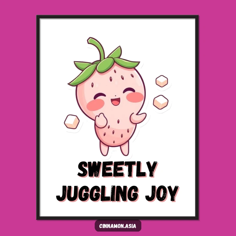 Funny Strawberry Juggling Digital Art: Blushing Giggle Character, Instant Funny Gift!