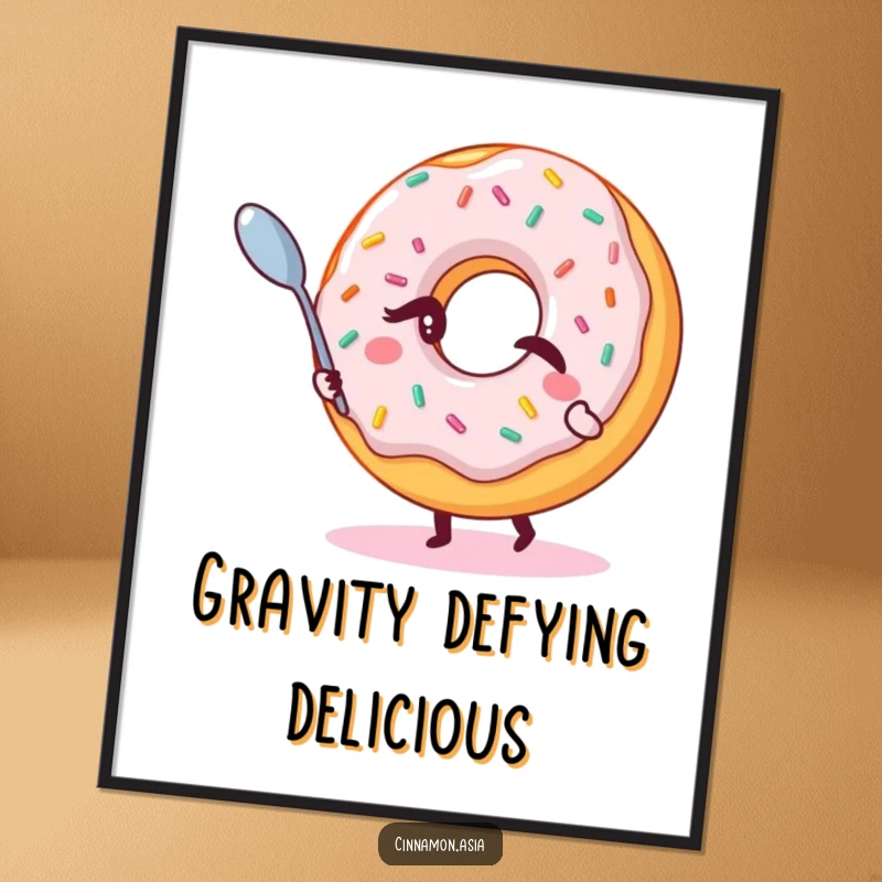 Funny poster art of a winking donut with sprinkles, performing a magical feat by levitating a spoon.