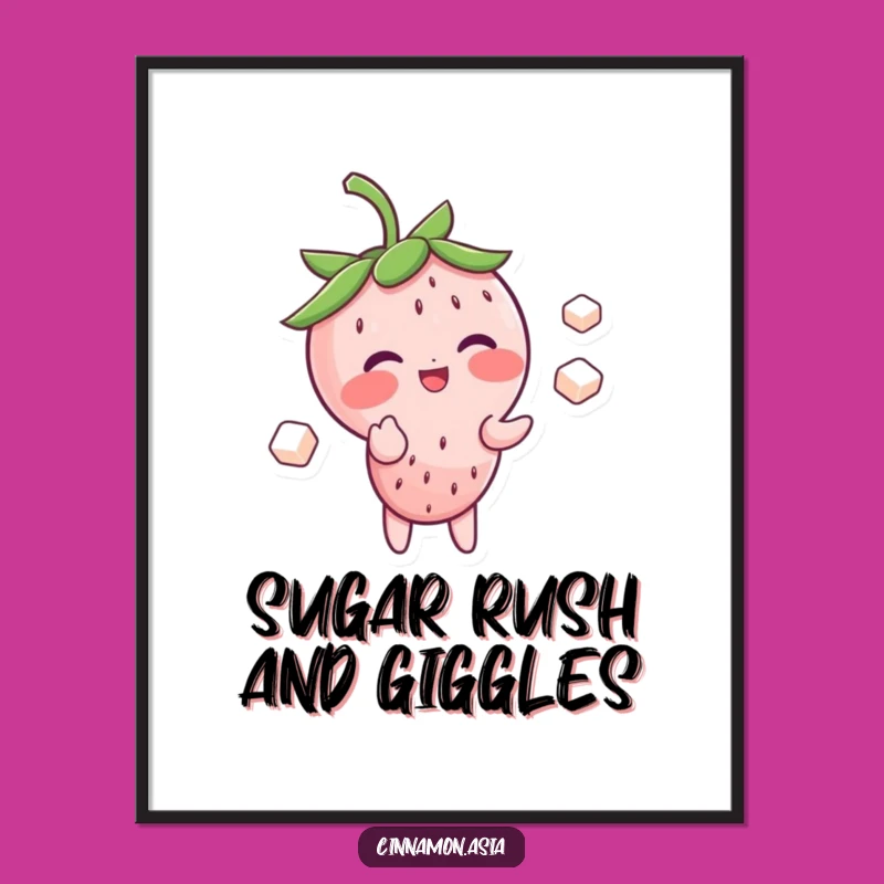Funny Strawberry Juggler Poster: Blushing Giggle Character, Whimsical Wall Art, Perfect Funny Gift!