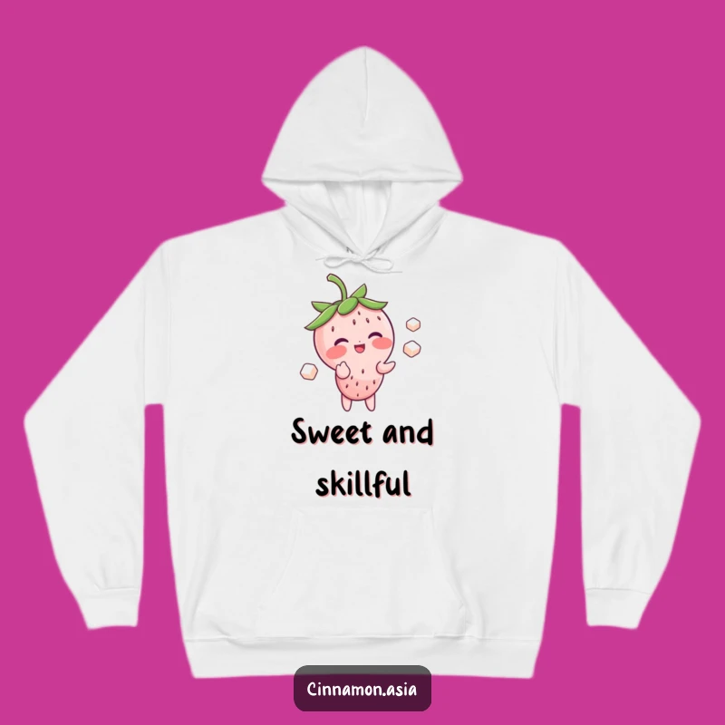Funny Strawberry Juggler Hoodie: Blushing Giggle Character, Cozy and Sweet Funny Gift!
