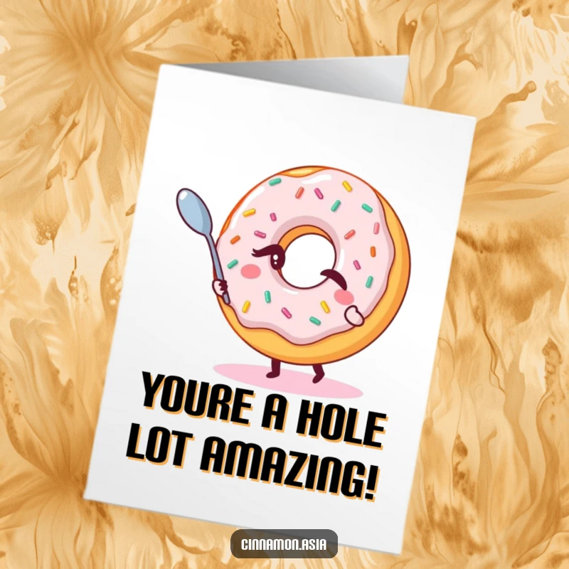 Funny Free Printable Congratulations Card: A winking donut with sprinkles levitating a small spoon, an amazing gift.