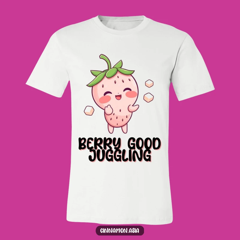 Funny Strawberry Juggling Tee: Blushing Giggle Character, Sugar Cube Fun, Awesome Funny Gift!