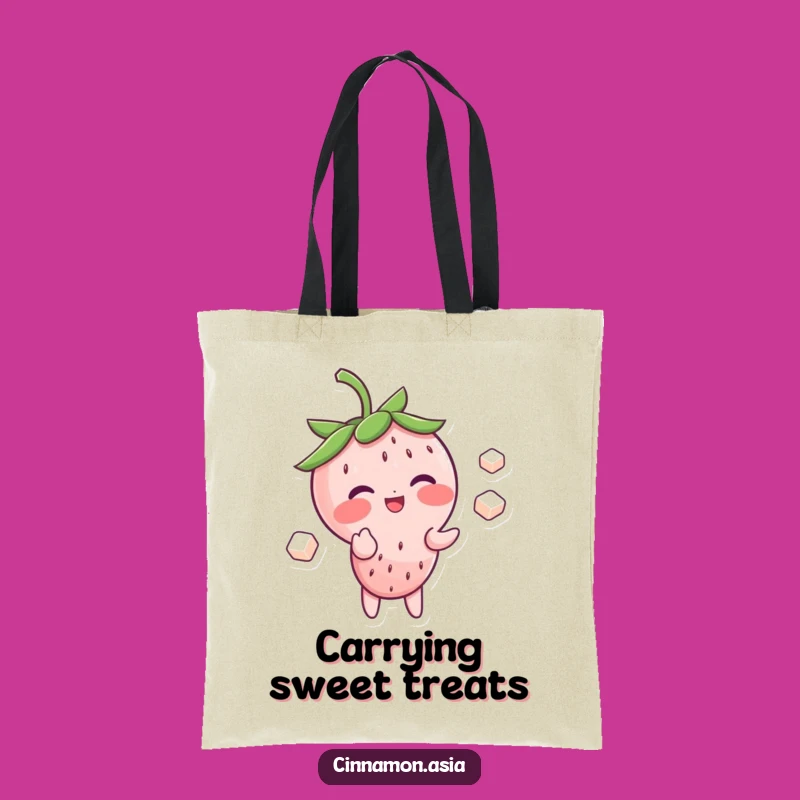Funny Strawberry Juggling Tote Bag: Blushing Giggle Character, Practical and Funny Gift!